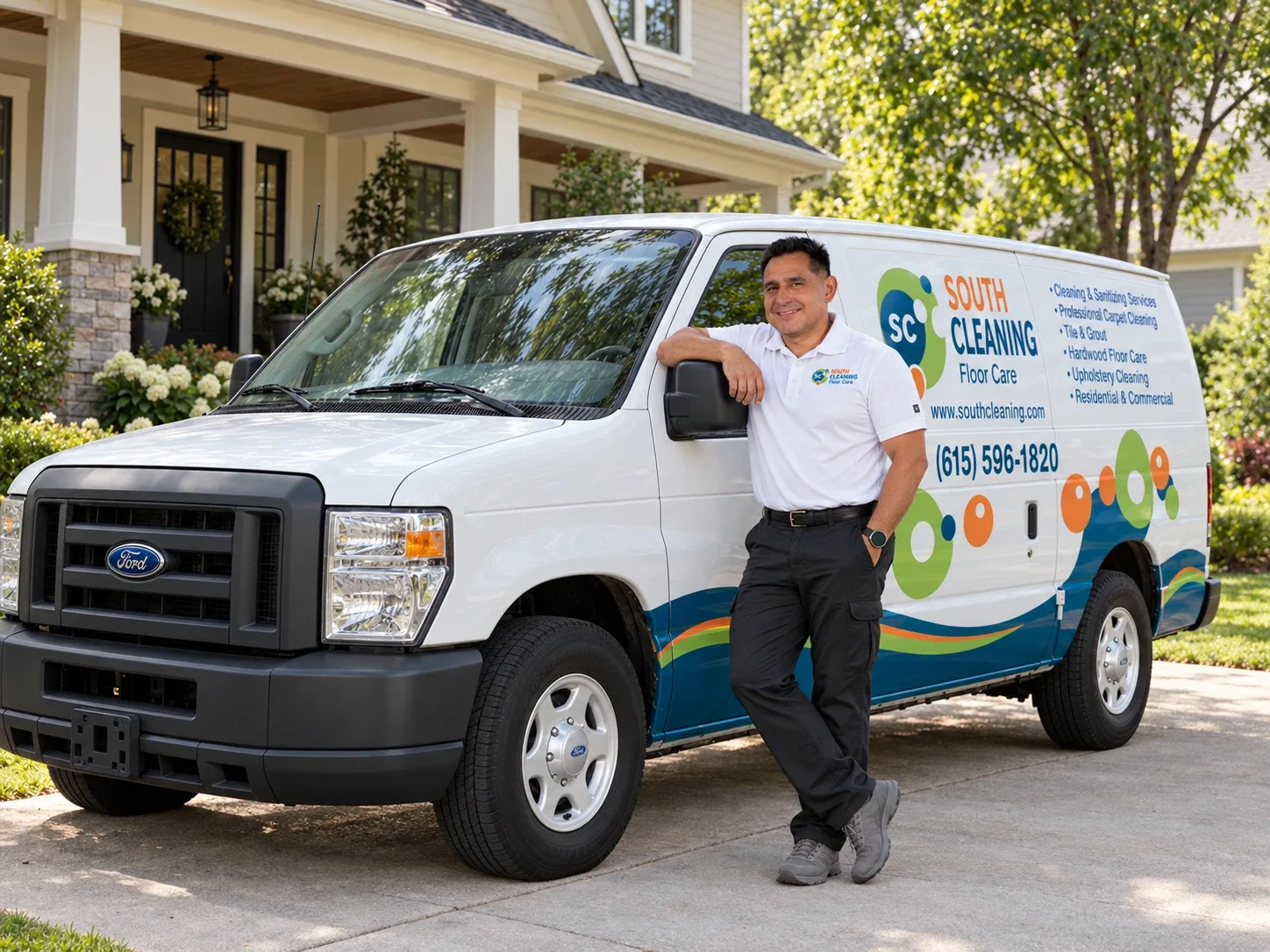 Pablo Trujillo with the South Cleaning Floor Care van